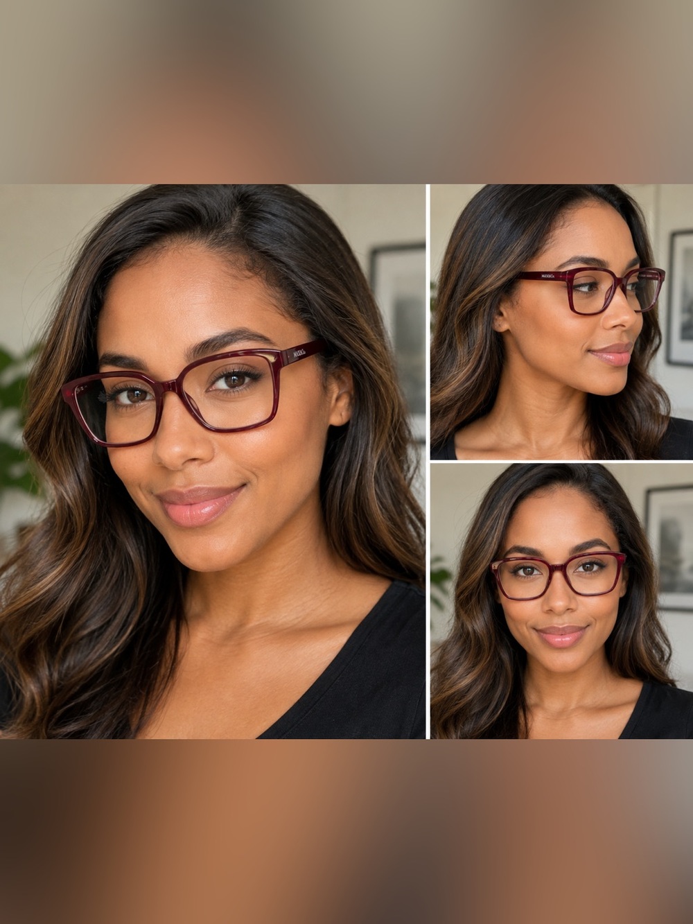 Max & Co. Burgundy Square Eyeglass Frames with Branded Pouch